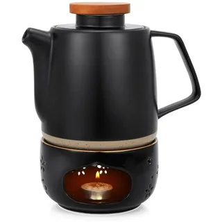 TELANKS Teekanne Keramik mit Siebeinsatz und Stövchen 850 ml