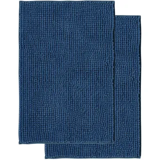 Decomira Badematte rutschfest | Als Badteppich Set kombinierbar | Badezimmer-Teppich Bad-Vorleger waschbar aus Chenille | Duschvorleger für Dusche, Badewannen, WC Deko | Blau - 50x80 cm (2stk)
