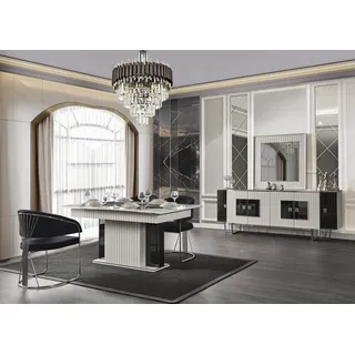 Esszimmer Set Esstisch mit 6x Lehnstühlen Kommode :inklusive Spiegel 8tlg. JVmoebel - Weiß