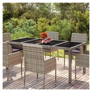 Gartentisch mit Glasplatte, Terrassentisch, Esstisch für den Garten, Balkontisch, Gartenmöbel, Partytisch, Grau 190x90x75 cm aus Poly Rattan - Grau