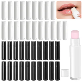 40 Stück Lippenstift Hülsen Leer, Wiederverwendbar Lippenbalsam Behälter, Lippenstifthülsen zum Selbst Befüllen, Für DIY Hausgemachte Lippenbalsams(Weiß, Schwarz, 5g)