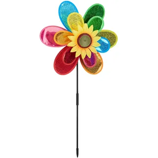 Relaxdays Windrad Blume, dekorativer Blumenstecker, Gartendeko für Balkon oder Terrasse, HBT 74,5 x 37,5 x 14 cm, bunt