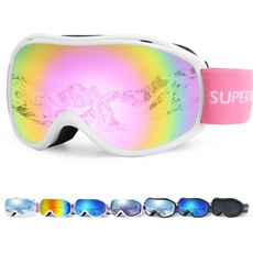 Supertrip Skibrille Damen Herren, Anti Fog Ski Brille Unisex für Brillenträger, UV-Schutz Skibrillen, Snowboardbrille Sphärisch Verspiegelt Kompatibler Helm für Erwachsene Jugendliche