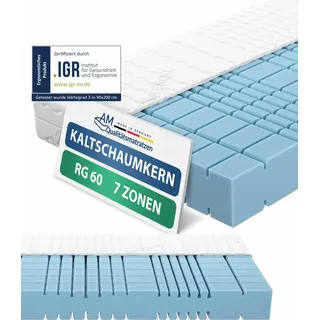 AM Qualitätsmatratzen | Premium 7-Zonen Kaltschaummatratze 100x200 cm | Weich (H2) | Orthopädische Matratze in RG60 | 19 cm Höhe | Germany | 100 x 200 cm