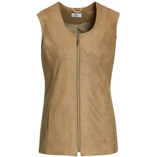 Kurzweste GOLDNER "Kurzgröße Velourslederimitat-Weste", Damen, Gr. 21, braun (camel), Obermaterial: 100% Polyester PES., Westen Kurzweste, Herrlich weich und trageangenehm