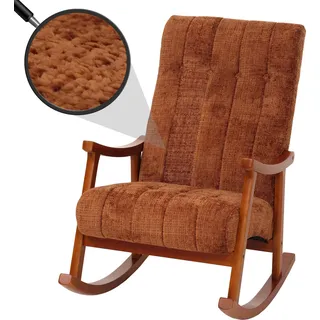 Schaukelstuhl HWC-K10, Relaxsessel, Holz Stoff/Textil Chenille (465g/m2) terrakotta, Gestell Walnuss-Optik - Orange
