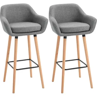Homcom 2er-Set Barhocker Leinen Grau 55x48x100 cm