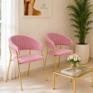 Esszimmerstühle Set 2 Aurelia Samt Rosa Mit Goldenen Beinen Mit Rückenlehne