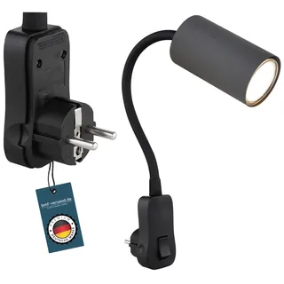 bmf-versand® Steckdosenlampe mit Schalter - Wandleuchte Innen Kinderzimmer mit Stecker - Steckerleuchte Graue Wandlampe Schlafzimmer für Steckdose - Leselampe Grau GU10