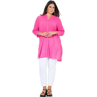 Ulla Popken Damen große Größen Übergrößen Plus Size Longbluse, Krepp, Stehkragen, V-Ausschnitt, 3/4-Arm