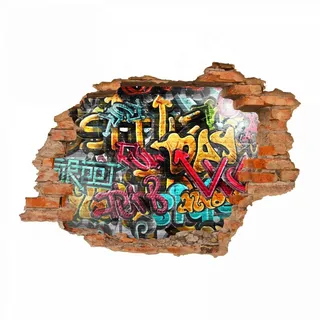 149 Wandtattoo Graffiti bunt - Loch in der Wand - in 6 Größen - Kinderzimmer Jugendzimmer Wandbild Wanddeko - Größe 1500 x 1000 mm