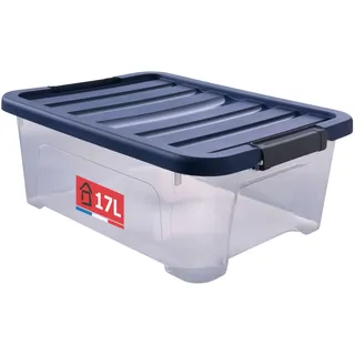 SUNDIS Wave Box, Aufbewahrungsbox mit deckel, 17L, mit clips, transparentem Kunststoff, stapelbar, ideal für die Aufbewahrung im Schlafzimmer, im Ankleidezimmer, im Büro oder in der Waschküche