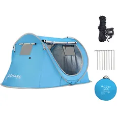 ZOMAKE Pop Up Zelt 4 Personen,Automatisches Wurfzelt Wasserdicht Zelte für Camping Familien Outdoor - Großes,4 Mann(Hellblau)