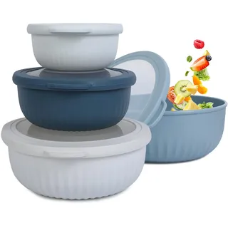 Cozary 4pcs Salatschüssel mit Deckel (400ML, 780ML,1400ML, 2200ML), Salatschüssel Groß, Stapelbar, Servierschalen Ideal zum Mischen und Servieren, BPA-frei, Mikrowellengeeignet und Spülmaschinenfest