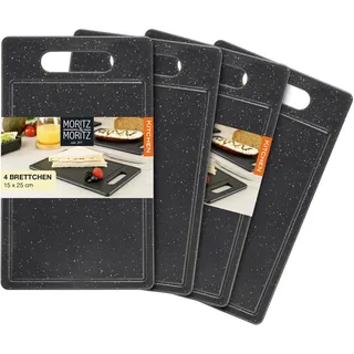 Moritz & Moritz 4x Schneidebretter Kunststoff mit Saftrille in Granit Optik - 25 x 15 cm - Schneidebretter BPA frei - Frühstücksbrettchen - Schneidebrett Set hygienisch und spülmaschinenfest