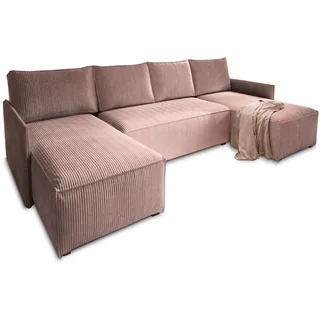 Masseno Wohnlandschaft Tres Lila Kordstoff mit Schlaffunktion , Holz , U-Form , 271x85x140 cm , Wohnzimmer, Sofas & Couches, Wohnlandschaften, Wohnlandschaften in U-Form