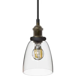B.K.Licht - Pendelleuchte mit E27 Fassung, max. 60 Watt, Vintage, Hängeleuchte, Hängelampe Esstisch, Esszimmerlampe hängend, Wohnzimmerlampe, Küchenlampe, Retro, Vintage, 14x120 cm, Messing