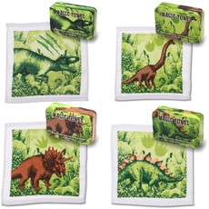 Bada Bing 4er Set Magisches Handtuch Dinosaurier Zauberhafte Baumwoll-Waschlappen Dino Zauberhandtuch für Kinder ca. 30x30 cm Gastgeschenk Kindergeburtstag