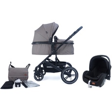 Pixini Neyla Kombi Kinderwagen mit Zubehör (3in1 Set mit Babyschale schwarz/braun)