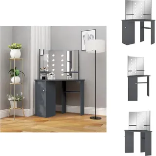vidaXL Eck-Schminktisch mit LED Grau 111x54x141,5 cm - Schminktische - Grau
