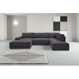 werk2 Wohnlandschaft »Rotterdam-U, U-Form, in kuschelweichem Cord oder Breitcord« Design Sofa mit Schlaffunktion & Bettkasten, Cord, Anthrazit, grau