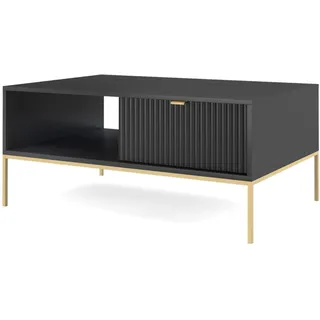 Selsey Vellore - Wohnzimmertisch Couchtisch mit Schublade, Schwarz mit goldenem Metallgestell, 68 x 104 cm