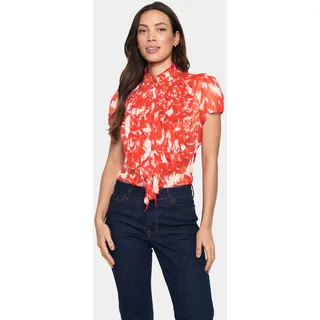 Rüschenbluse SAINT TROPEZ "LiljaSZ Crinkle SS Shirt", Damen, Gr. L, orange (poinciana water blooms), Web, Obermaterial: 100% Polyester, geblümt, regular fit normal, Blusen Rüschenbluse, Kunstfaser, Regular fit