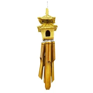 Großes Ca. 100cm Windspiel Holz Feng Shui Klangspiel Geschnitzt mit doppelten Vogelhaus Guter Klang