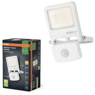 Osram ENDURA FLOOD PC 20W LED-Fluter mit Sensor, 3000K warmweiß, 1800 Lumen, IP44 Flutlicht IR-Melder, Tageslichtabschaltung, Weiß
