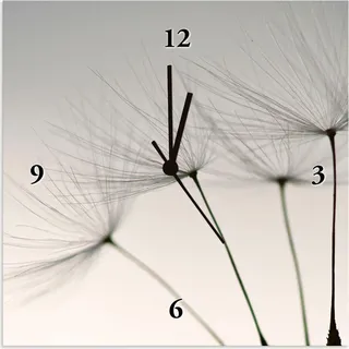 ARTland Wanduhr auf Alu Quarzuhr - schwarzer Zeiger Pusteblumen-Samen I Größe: 30x30 cm - Grau