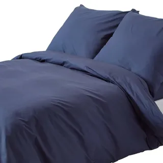 Homescapes Bettwäsche Perkal Fadendichte 200 , Dunkelblau , Textil , Rechteckig , 155x220 cm , Oeko-Tex® , Heimtextilien, Bettwäsche & Leintücher, Bettwäsche