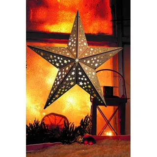 LED Stern aus Holz | mit 10 LED ́s beleuchtet | kabellos | inkl. Fernbedienung | 40cm | Fensterstern | Holzstern | Weihnachtsdekoration | Adventsstern (40cm Sternoptik)