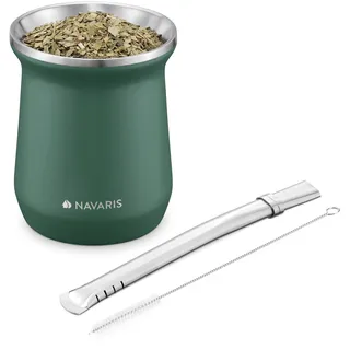 Navaris Yerba Mate Becher Set aus Edelstahl - 300ml Tee Tasse Cup Glas für Mate-Tee - Matebecher inkl Bombilla Strohhalm und Reinigungsbürste