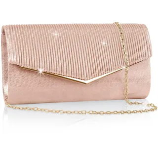Larcenciel Damen Clutch, Glitzer Abendtasche mit Abnehmbarer Kette, Metallisch Pailletten Crossbody Handtasche, Funkelnde Elegant Schultertasche für Hochzeit, Bankett, Party (Roségold, 23x5x12cm)