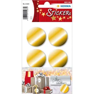 HERMA 15283 Aufkleber Weihnachten Gold rund, 18 Stück, Ø 32 mm, Verschlussetiketten für Geschenke, Punktaufkleber Klebepunkte für Weihnachtsdeko Adventskalender Winter Dekoration Briefe DIY Basteln