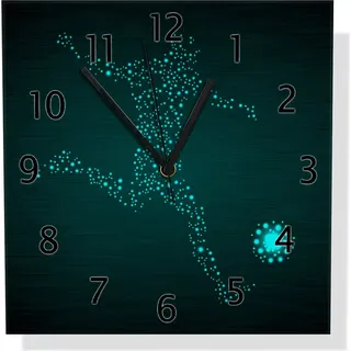 Wallario Design Wanduhr Fußball - ein Spieler aus tausend Sternen in türkis aus Aluverbund, Größe 30 x 30 cm - Schwarz
