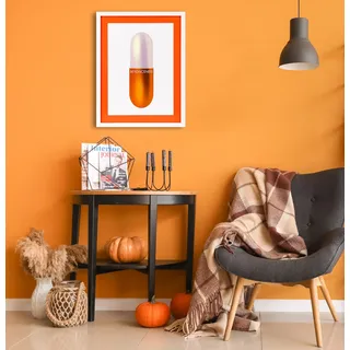 Queence Bild mit Rahmen "Tablette, Spruch, orange", Schriftzug Schriftzüge 1 Stk. tlg. Poster mit buntem Acrylglas, Passepartout, farbe rahmen: weiß, farbe bild(er): orange