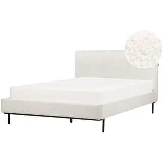 BELIANI Bett Cremeweiß Bouclé mit Lattenrost 140 x 200 cm Metallfüße Schwarz Hohes Kopfteil Modern Skandi Polsterbett Doppelbett Schlafzimmer - Weiß, Schwarz