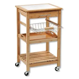 Kesper Küchenwagen aus Bambus, mit hitzebeständigen Fliesen, Servierwagen für Besteck, Obst, Gemüse u. Getränke mit Arbeitsplatte, Maße (L x B x H): 48 x 38 x 81 cm