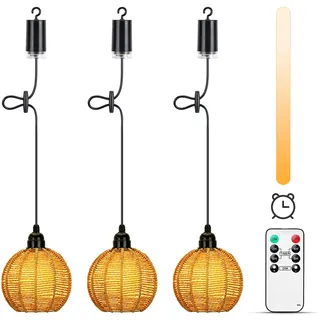 Lightsjoy 3er Hängelampe mit Batterie Outdoor Indoor Akku Pendelleuchte Dimmabel Boho Lampe Hängend mit Fernbedienung IP65 Wasserdicht Deckenlampe Lampenschirm Außen Batteriebetriebene kronleuchter