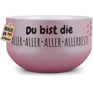 Print Royal PR Glitzer Müslischale mit Name selbst gestalten - Du bist die Allerbeste - Personalisiertes Geschenk zum Geburtstag, Danke sagen - Keramik, Pink 500 ml