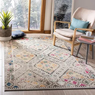 SAFAVIEH Boho Teppich für Wohnzimmer, Esszimmer, Schlafzimmer - Madison Collection, Kurzer Flor, Grau und Gelb, 200 x 300 cm