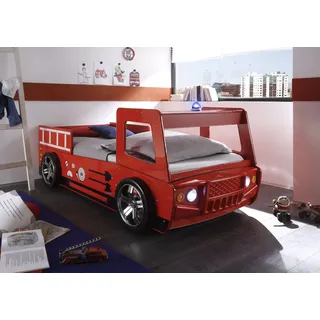 Begabino Kinderträume Kinderbett Autobett Feuerwehr 90 x 200 cm Holz lackiert rot