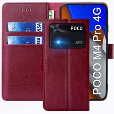 xinyunew Handyhülle für Xiaomi Poco M4 Pro 4G Hülle,Hülle Handyhülle Phone Leder Flip Case Ständer PU Brieftasche Schutzhülle für Xiaomi Poco M4 Pro 4G,Rot