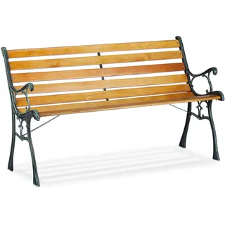 Relaxdays Gartenbank, 2-Sitzer, Holzstreben, Gusseisen, Outdoor, Balkon & Terrasse, Bank HBT 73,5 x 126 x 52,5 cm, natur