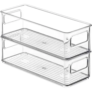 WANGZAIZAI Kühlschrankbox aus Kunststoff Kühlschrank Vorratsdose lebensmittelechte Aufbewahrungsbox für Küche und Speisekammer 2er-Set – durchsichtig (25.5x10x7.5cm)
