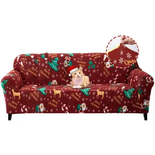 Jaotto Sofabezug 3 Sitzer Elastischer Stretch Spandex Sofa Überwürfe Sofahusse Antirutsch Waschbar Sofaschoner Couchbezug für Sofa mit Armlehne,Weihnachtsmann