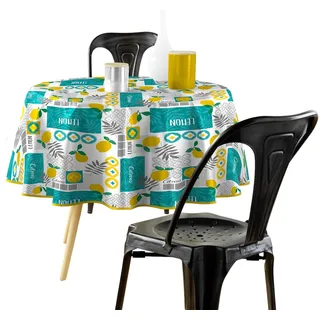 Douceur d'Intérieur Citronnade Tischdecke, rund (Durchmesser 160 cm), bedruckter PVC