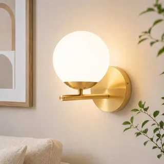 ZMH Wandleuchte Innen Wandlampe Schlafzimmer - Flurlampe Gold Glaskugel Wandbeleuchtung Vintage E27 Metall Nachttischlampe für Wohnzimmer Treppenhaus Hotel Bad - Ohne Leuchtmittel
