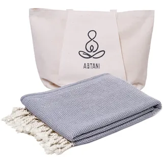 ATANI Türkische Strandtuchtasche, 100% Bio-Baumwolle, schnell trocknend, sandfrei, große Reisedecke, übergroß, XL, Yoga, Öko-Handtücher, Reiseutensilien, Must-Haves, Geschenke (grau + 1 Tasche)